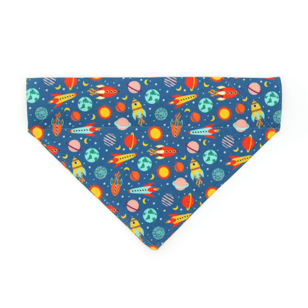 Cat Bandana - "Retro Rockets" - Outer Space Bandana for Cat + Small Dog / Astronomy, NASA, Science, Sci-Fi, Spaceship, Planets, Galaxy / Slide-On Over the Collar Bandana