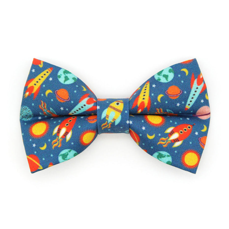 Cat Bow Tie - "Retro Rockets" - Space Bow Tie for Cat / Sci-Fi, Planets, Galaxy, Spaceship, NASA / Cat + Small Dog Bowtie