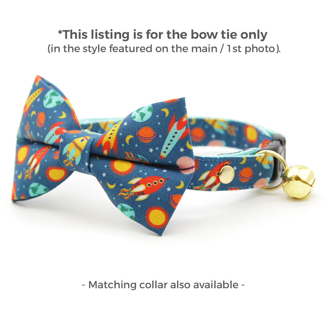 Cat Bow Tie - "Retro Rockets" - Space Bow Tie for Cat / Sci-Fi, Planets, Galaxy, Spaceship, NASA / Cat + Small Dog Bowtie