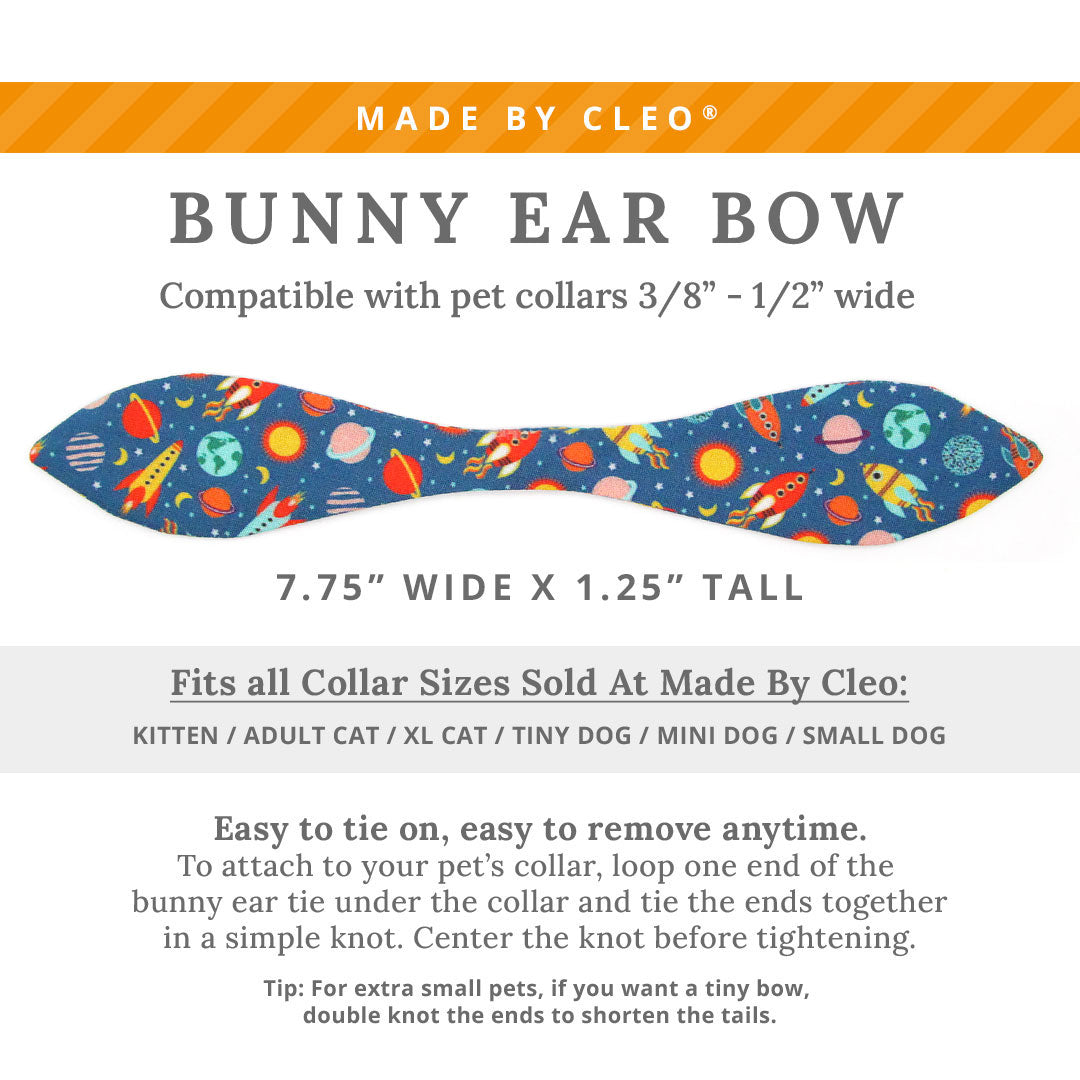 Cat Collar & Bunny Ear Bow Set - "Retro Rockets" - Space Cat Collar w/ Matching Bunny Bow Tie / Astronomy, Galaxy, Planets, Sci-Fi, Spaceship, Science / Tie-On Scarf / Cat, Kitten + Small Dog Sizes
