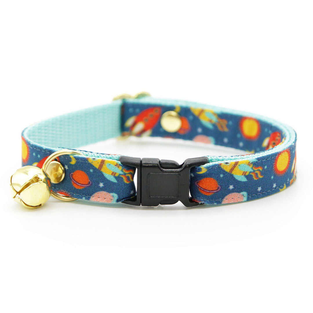 Bow Tie Cat Collar Set - "Retro Rockets" - Space Cat Collar w/ Matching Bowtie / Galaxy, Planets, Sci-Fi, Spaceship, NASA, Astronomy / Cat + Small Dog