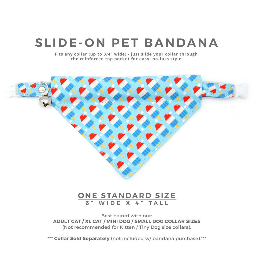 Popsicle Cat Bandana - "Rocket Pop" - Red White Blue Popsicle Bandana for Cat + Small Dog / Patriotic, USA, Independence Day, 4th of July, Summer / Slide-on Bandana / Over-the-Collar