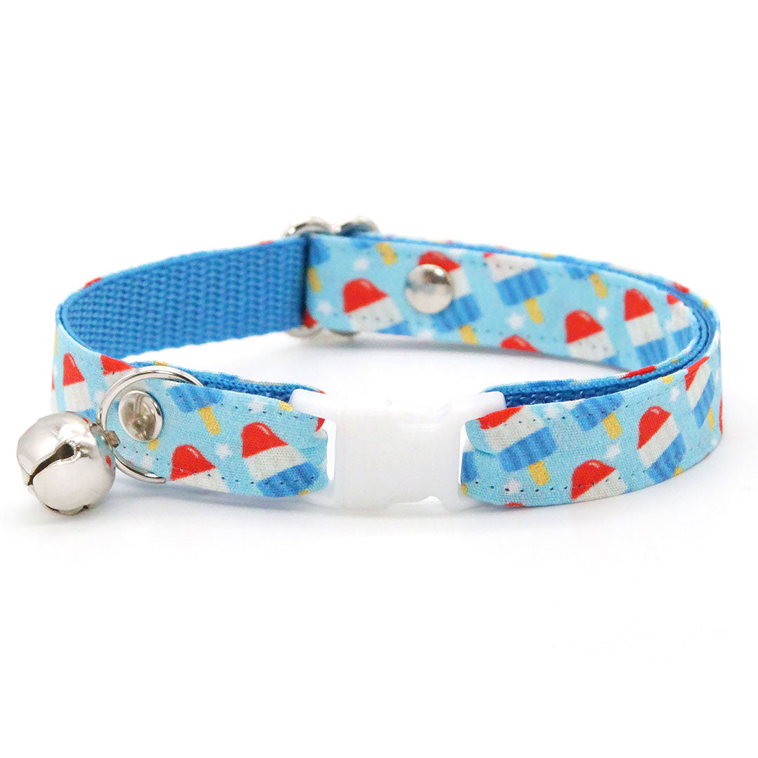 Cat Collar & Bunny Ear Bow Set - "Rocket Pop" - Red White Blue Popsicle Cat Collar w/ Matching Bunny Bow Tie / USA, 4th of July, Summer, Patriotic / Tie-On Scarf / Cat, Kitten + Small Dog Sizes