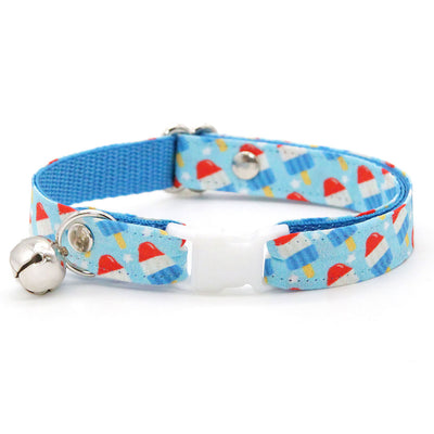 Cat Collar + Flower Set - "Rocket Pop" - Red White & Blue Popsicle Cat Collar w/ Red Felt Flower (Detachable) / Patriotic, 4th of July / Cat, Kitten + Small Dog Sizes