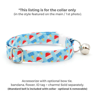 Cat Collar - "Rocket Pop" - Red White Blue Popsicle Cat Collar / 4th of July, USA, Patriotic, Summer / Breakaway Buckle or Non-Breakaway / Cat, Kitten + Small Dog Sizes