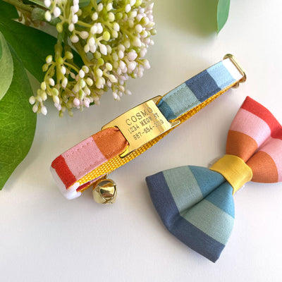 Cat Collar - "Carousel" - Striped Rainbow Cat Collar / Birthday, LGBTQ, Summer / Breakaway Buckle or Non-Breakaway / Cat, Kitten + Small Dog Sizes
