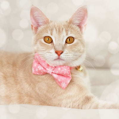 Winter Cat Collar - "Snowflakes - Sugar Pink" - Snowflake Cat Collar / Breakaway Buckle or Non-Breakaway / Cat, Kitten + Small Dog Sizes