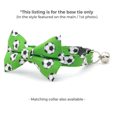 Soccer Cat Bow Tie - "Soccer" - Sports Green Bow Tie for Cat Collar / World Cup, FIFA, Euro Football / Cat, Kitten + Small Dog Bowtie