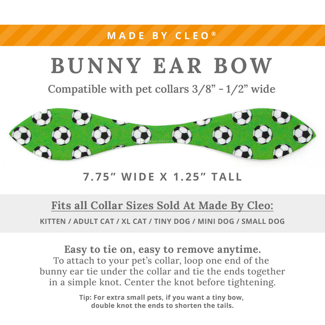 Cat Collar & Bunny Ear Bow Set - "Soccer" - Sports Green Euro Football Cat Collar w/ Matching Bunny Bow Tie / World Cup, FIFA / Cat, Kitten + Small Dog Sizes