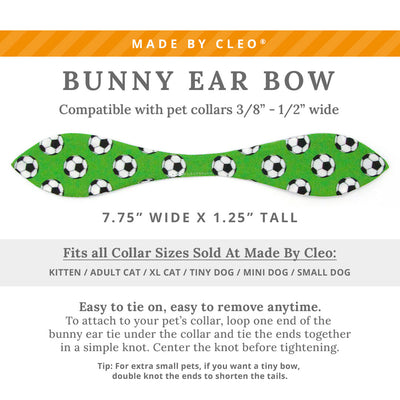 Cat Collar & Bunny Ear Bow Set - "Soccer" - Sports Green Euro Football Cat Collar w/ Matching Bunny Bow Tie / World Cup, FIFA / Cat, Kitten + Small Dog Sizes