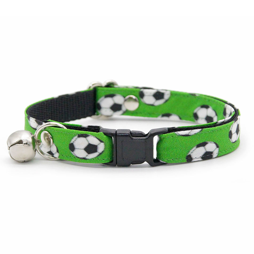 Cat Collar & Bunny Ear Bow Set - "Soccer" - Sports Green Euro Football Cat Collar w/ Matching Bunny Bow Tie / World Cup, FIFA / Cat, Kitten + Small Dog Sizes