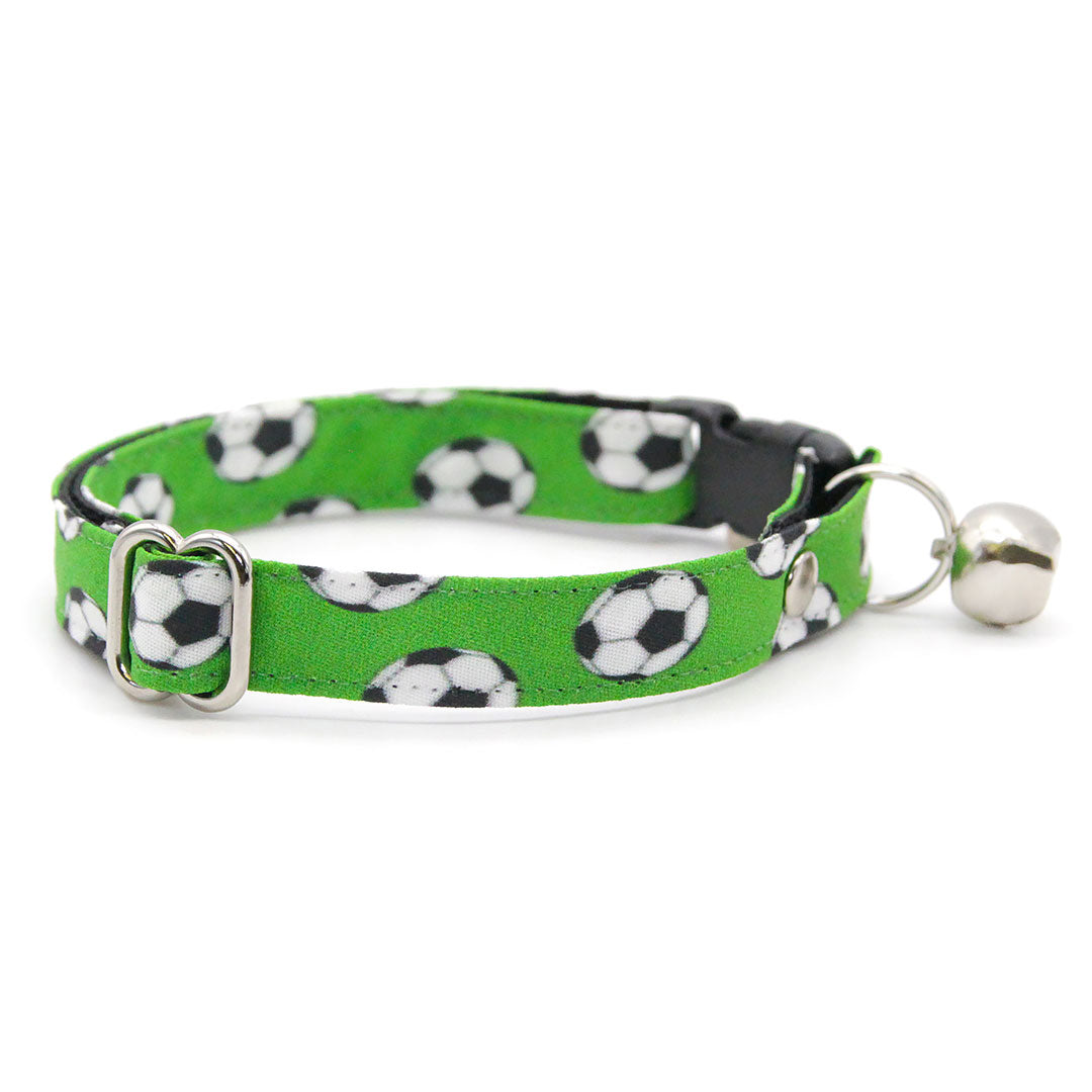 Soccer Bow Tie Cat Collar Set - "Soccer" - Green Sports Cat Collar with Bow Tie / World Cup, FIFA, Euro Football / Cat, Kitten, Small Dog Sizes