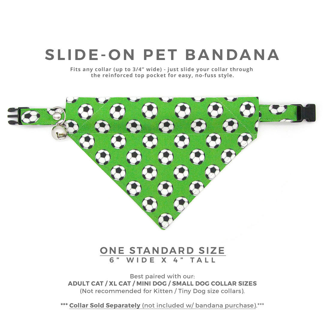 Soccer Cat Bandana - "Soccer" - Green Sports Bandana for Cat + Small Dog / World Cup, FIFA, Euro Football / Slide-on Bandana / Over-the-Collar