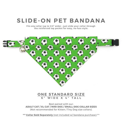 Soccer Cat Bandana - "Soccer" - Green Sports Bandana for Cat + Small Dog / World Cup, FIFA, Euro Football / Slide-on Bandana / Over-the-Collar
