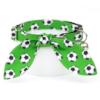 Soccer Cat Collar - "Soccer" - Green Sports Cat Collar / FIFA, World Cup, Futball, European Football / Breakaway Buckle or Non-Breakaway / Cat, Kitten + Small Dog Sizes