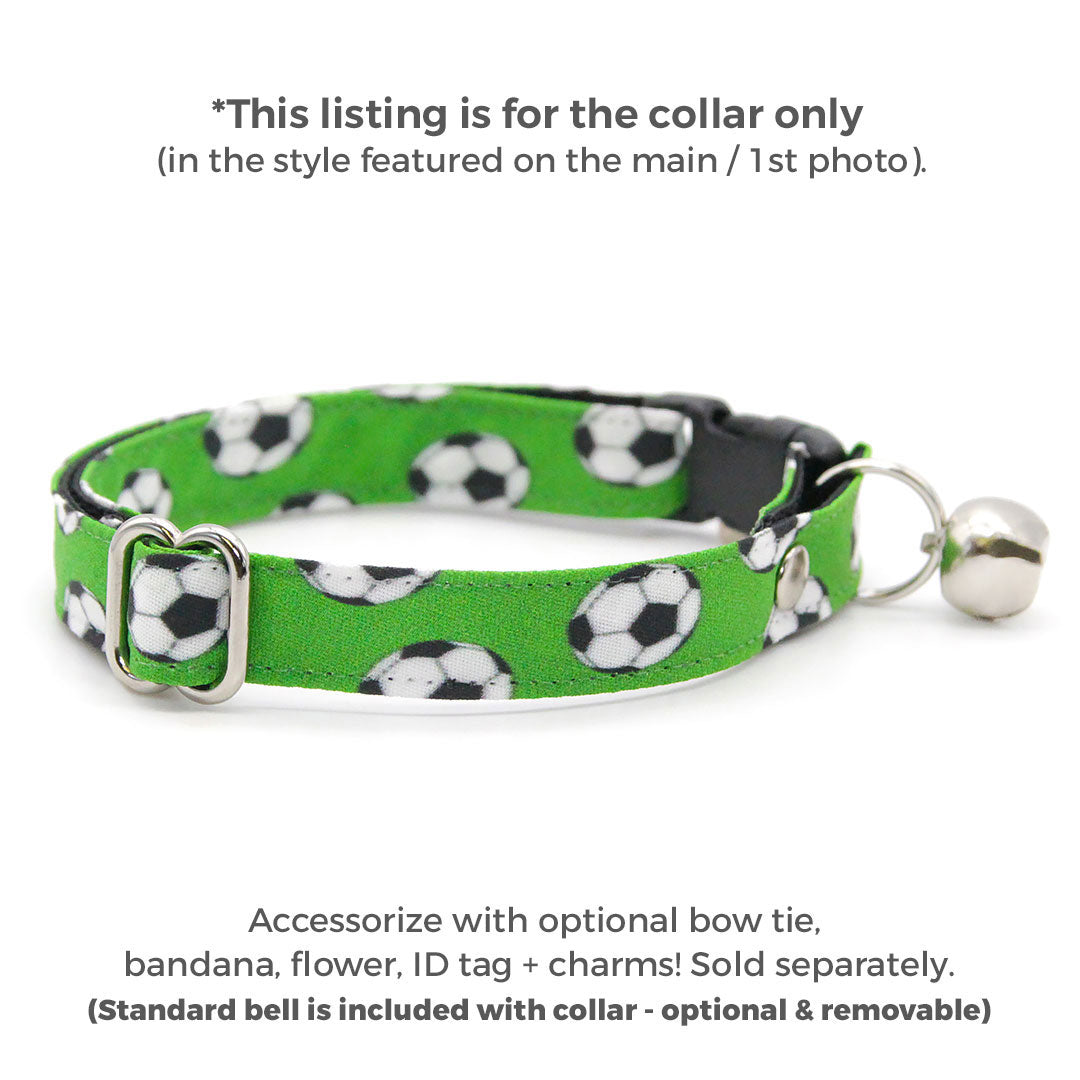 Soccer Cat Collar - "Soccer" - Green Sports Cat Collar / FIFA, World Cup, Futball, European Football / Breakaway Buckle or Non-Breakaway / Cat, Kitten + Small Dog Sizes