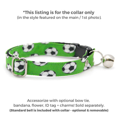 Soccer Cat Collar - "Soccer" - Green Sports Cat Collar / FIFA, World Cup, Futball, European Football / Breakaway Buckle or Non-Breakaway / Cat, Kitten + Small Dog Sizes