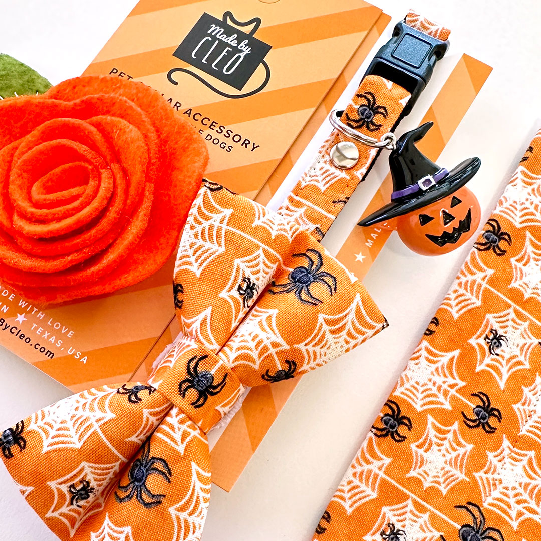 Halloween Owl & Bat Bow Tie Dog Collar Set