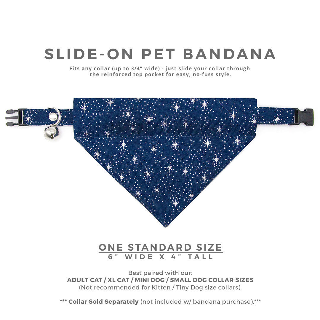 Night Sky Cat Bandana - "Starry Night" - Blue & Silver Stars Bandana for Cat + Small Dog / Winter, Holiday, Space, Galaxy / Slide-On Over the Collar Bandana