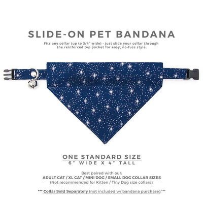 Night Sky Cat Bandana - "Starry Night" - Blue & Silver Stars Bandana for Cat + Small Dog / Winter, Holiday, Space, Galaxy / Slide-On Over the Collar Bandana