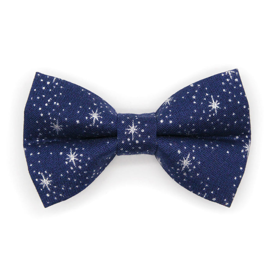 Cat Bow Tie - "Starry Night" - Blue & Silver Stars Bow Tie for Cat / Winter, Wedding, Solstice, Holiday, Hanukkah / Cat + Small Dog Bowtie