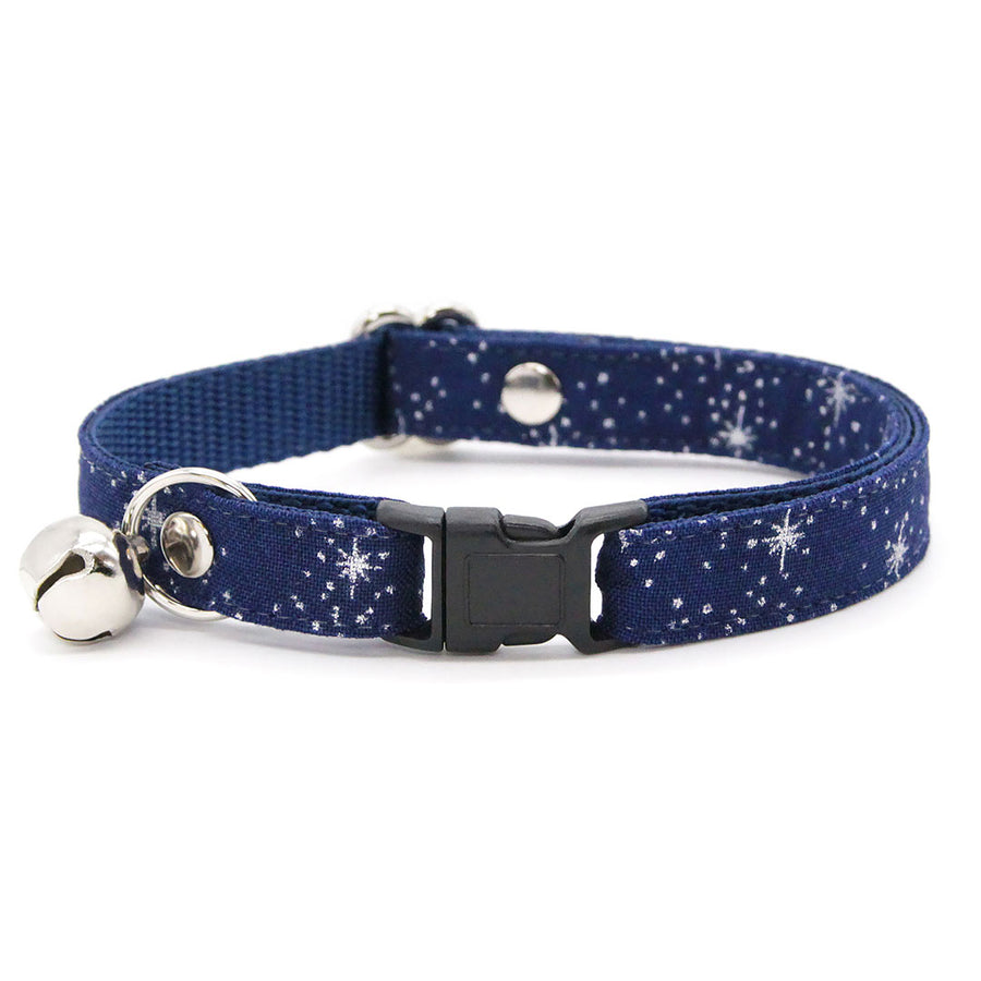Night Sky Cat Collar - "Starry Night" - Blue & Silver Stars Cat Collar / Winter, Solstice, Hanukkah, Space, Galaxy / Breakaway Buckle or Non-Breakaway / Cat, Kitten + Small Dog Sizes