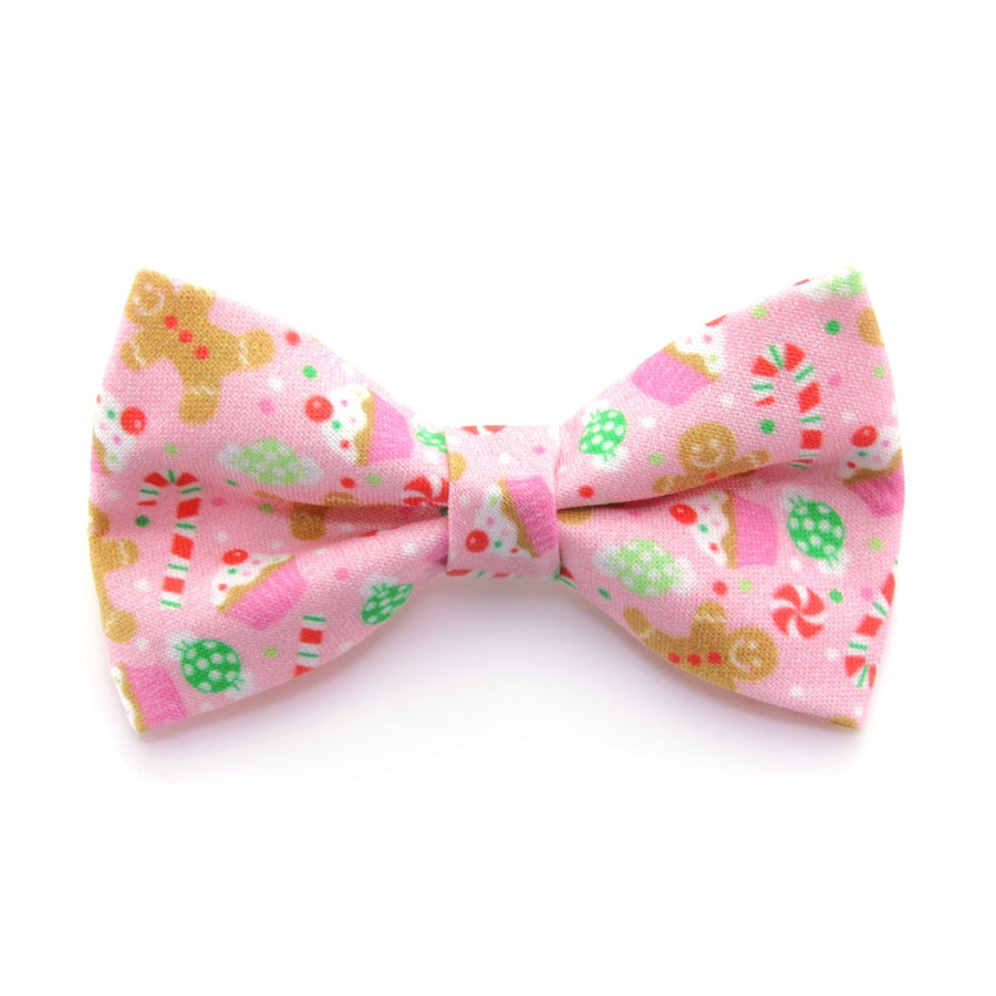 Holiday Pet Bow Tie - "Sugar & Spice" - Pink Gingerbread, Peppermints & Cupcakes Bowtie for Pet Collar / For Cats + Small Dogs / Removable (One Size)