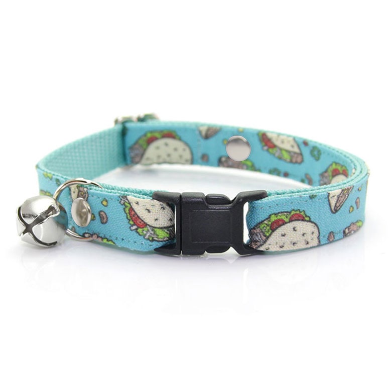 MBC Rack - (12-16 Inch) Pet Collar - "Taco Party - Aqua" - (BLACK BREAKAWAY Clasp / SILVER Hardware Accents / Round Metal Split Ring) - Sold As Configured - Final SALE