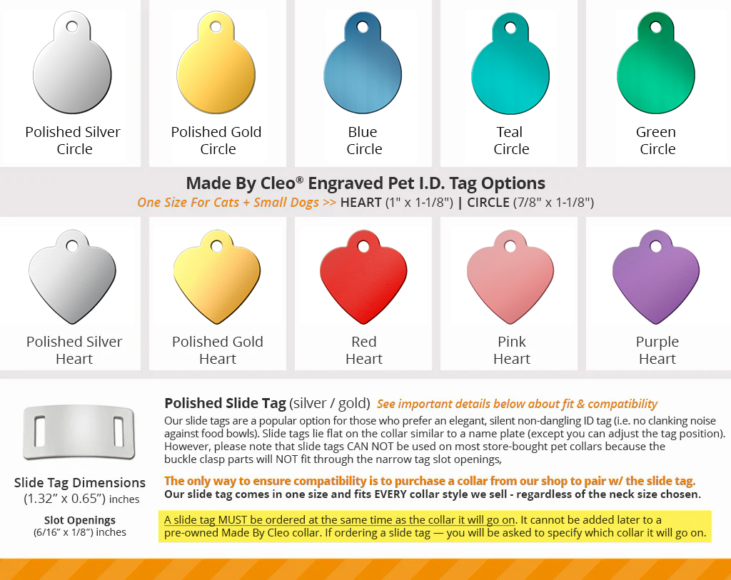 Engraved Pet ID Tag - (12 Styles incl. Slide On / Slider Pet Tag) - Personalized ID Tags for Cats, Kittens & Small Dogs