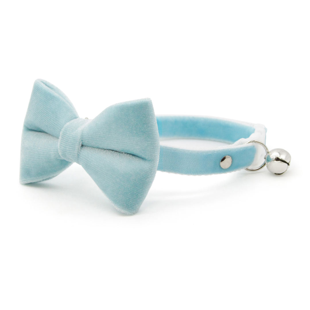 Cat Collar - "Velvet - Frosty Blue" - Luxe Sky Blue Velvet - Breakaway Buckle or Non-Breakaway - Cat + Small Dog Sizes