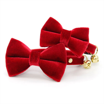 Red Velvet Cat Collar - "Velvet - Garnet Red" - Holiday, Christmas, Wedding - Breakaway Buckle or Non-Breakaway | Cat + Small Dog Sizes