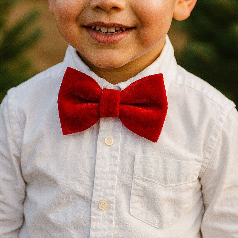Boy's Red Velvet Bow Tie - "Velvet - Garnet Red" - Christmas, Wedding & Special Occasions | Easy Clip-On Style (CHILD SIZE)