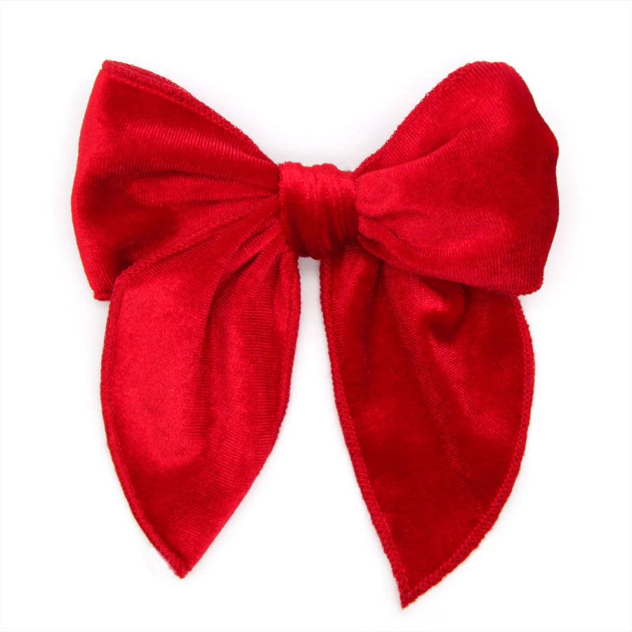 Girl's Hairbow - "Velvet - Garnet Red" - Holiday, Christmas, Wedding & Special Occasions | Clip-On Bow (GIRL'S / WOMEN'S)
