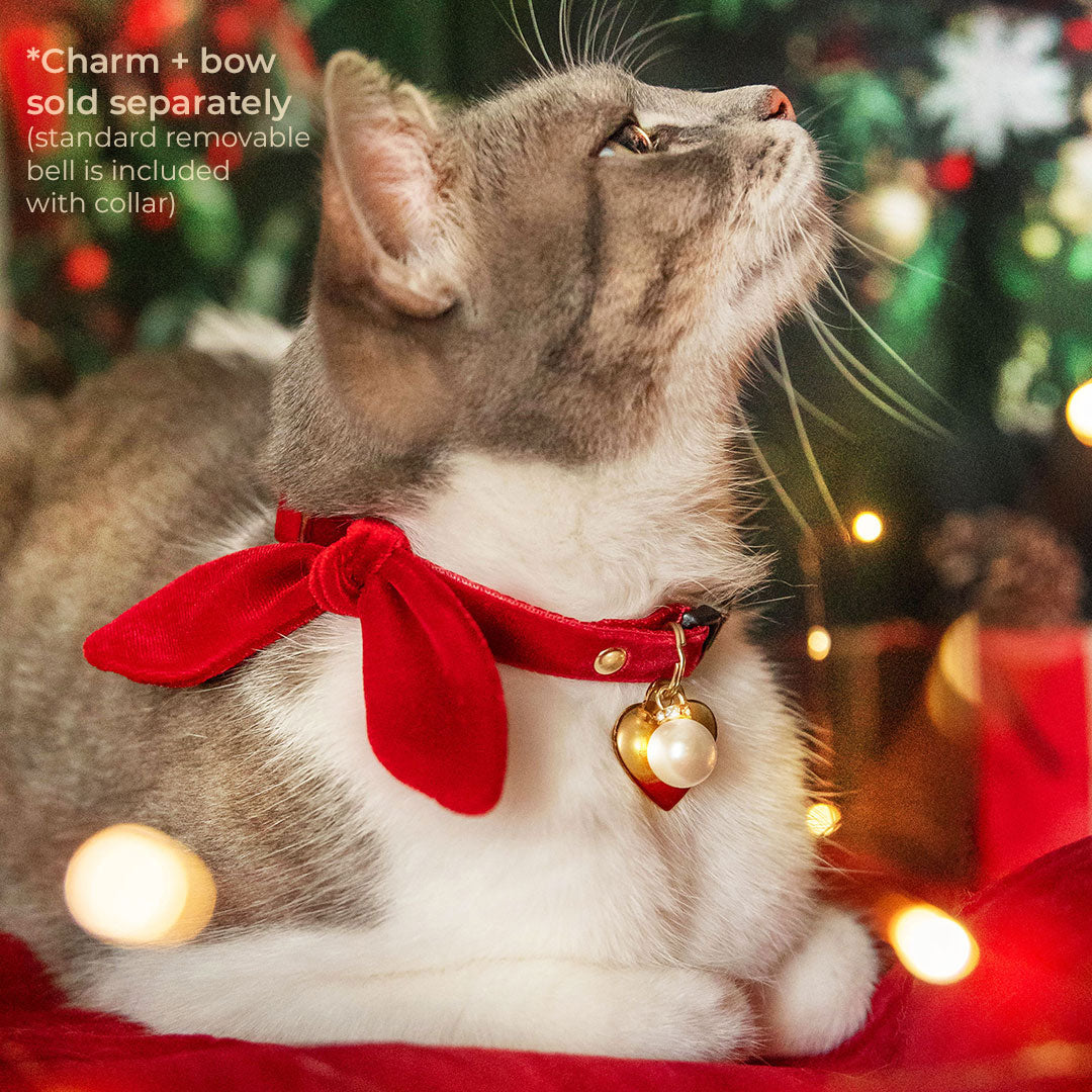Red Velvet Cat Collar - "Velvet - Garnet Red" - Holiday, Christmas, Wedding - Breakaway Buckle or Non-Breakaway | Cat + Small Dog Sizes