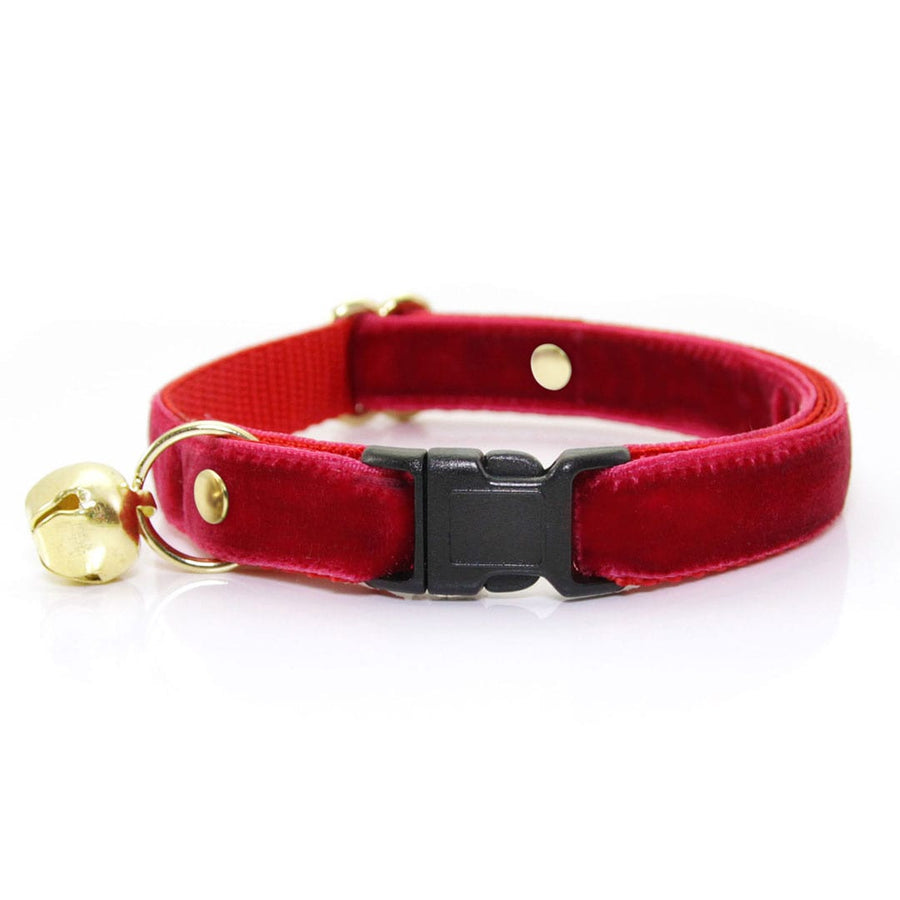 MBC Rack - (6-10 Inch) Pet Collar - "Velvet - Garnet Red" - (BLACK BREAKAWAY Clasp / GOLD Hardware Accents / Round Metal Split Ring) - Sold As Configured - Final SALE