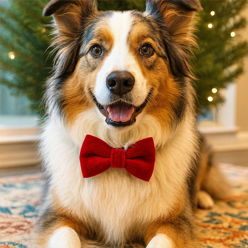 Pet Bow Tie (LARGE SIZE) - "Velvet - Garnet Red" - Christmas, Special Occasion & Wedding | For Medium + Large Dogs (LARGE SIZE)