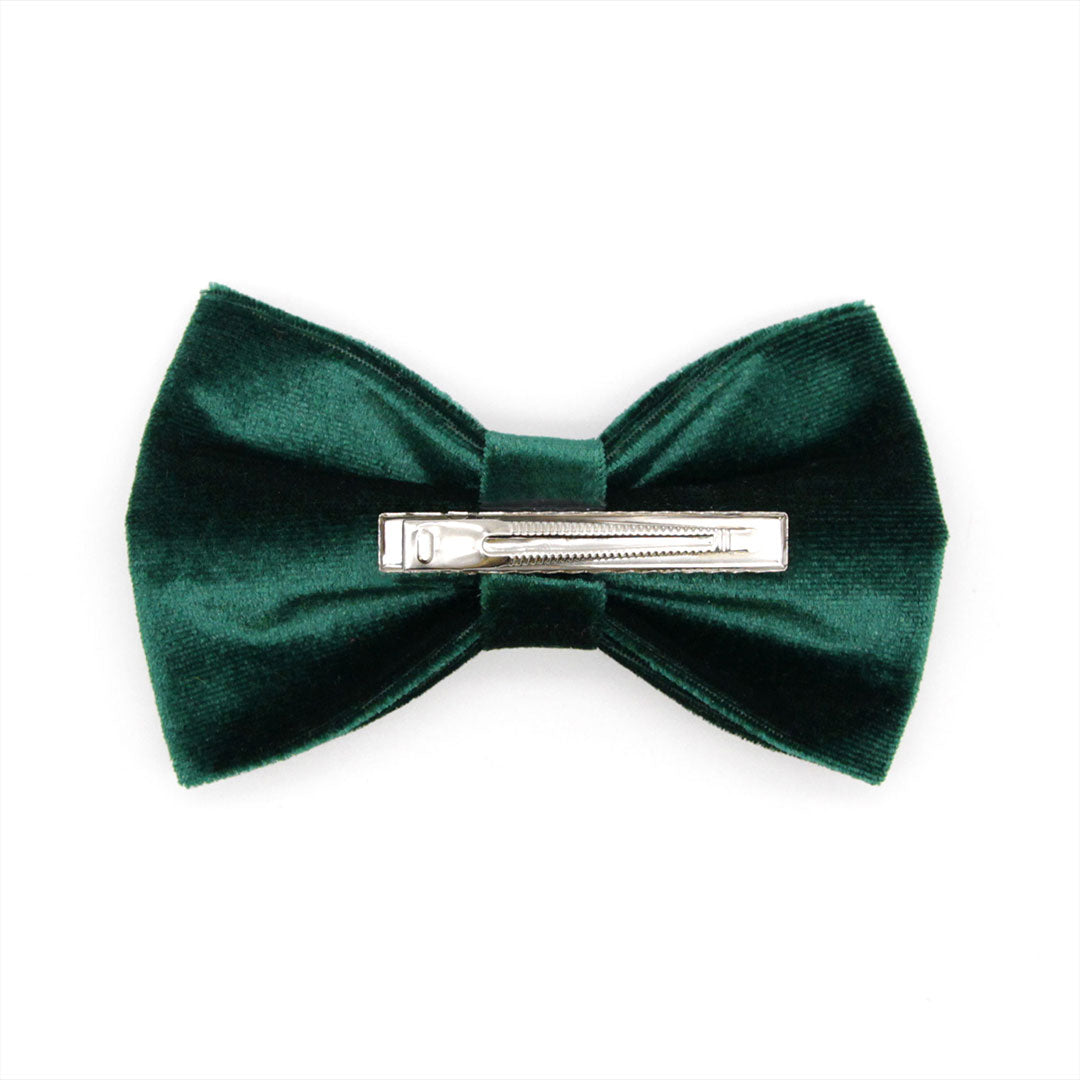 Men's Green Velvet Bow Tie - "Velvet - Hunter Green" - Christmas, Wedding & Special Occasions | Easy Clip-On Style (ADULT SIZE)