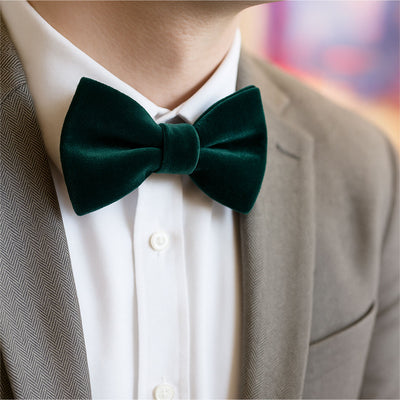 Men's Green Velvet Bow Tie - "Velvet - Hunter Green" - Christmas, Wedding & Special Occasions | Easy Clip-On Style (ADULT SIZE)