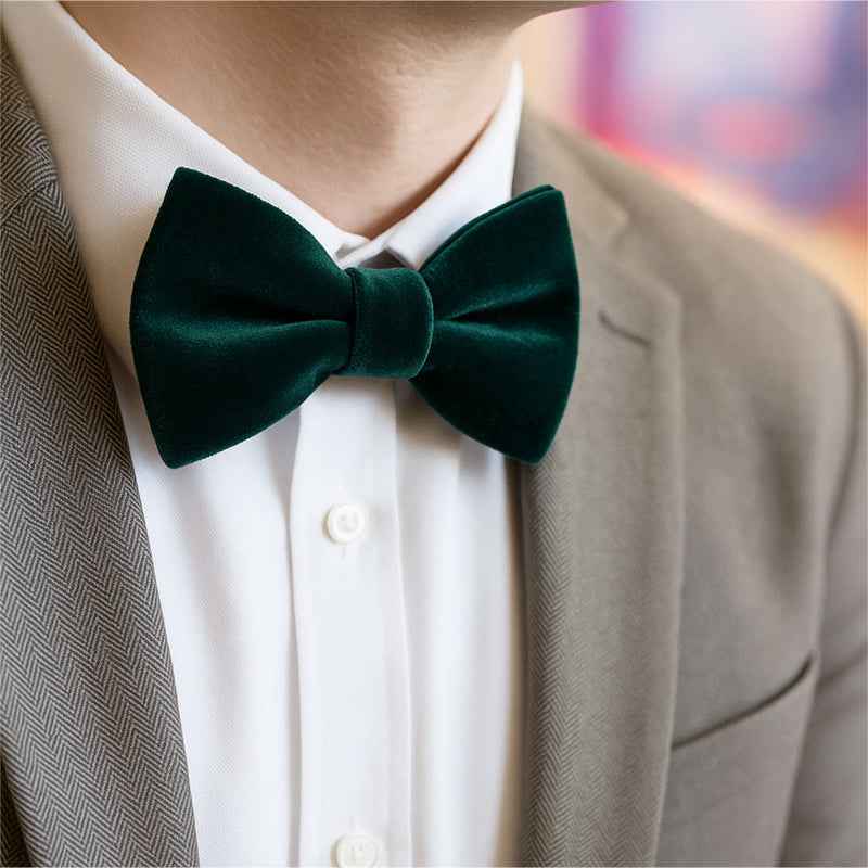 Men's Green Velvet Bow Tie - "Velvet - Hunter Green" - Christmas, Wedding & Special Occasions | Easy Clip-On Style (ADULT SIZE)