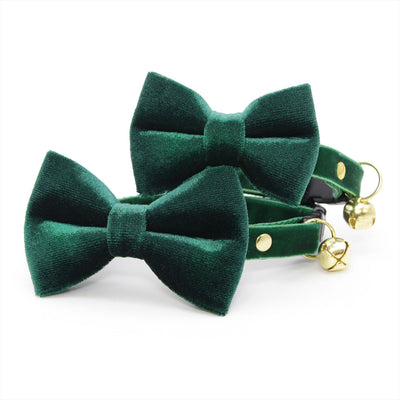 Pet Bow Tie (TINY SIZE) - "Velvet - Hunter Green" - Christmas, Holidays & Wedding Bow Tie | For Kitten + Tiny Dog