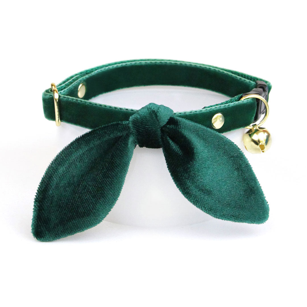 Cat Collar - "Velvet - Hunter Green" - Dark Green Velvet Cat Collar / Breakaway Buckle or Non-Breakaway / Cat + Small Dog Sizes