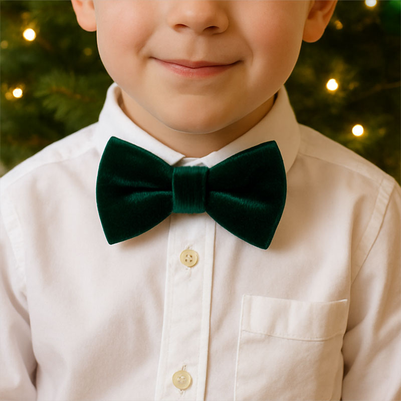 Boy's Green Velvet Bow Tie - "Velvet - Hunter Green" - Christmas, Wedding & Special Occasions | Easy Clip-On Style (CHILD SIZE)