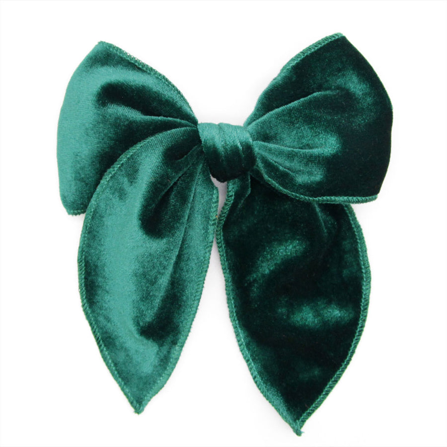Girl's Hairbow - "Velvet - Hunter Green" - Holiday, Christmas, Wedding & Special Occasions | Clip-On Bow (GIRL'S / WOMEN'S)