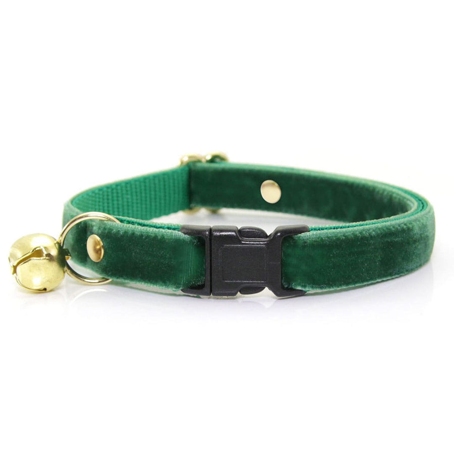 MBC Rack - (6-10 Inch) Pet Collar - "Velvet - Hunter Green" - (BLACK BREAKAWAY Clasp / GOLD Hardware Accents / Round Metal Split Ring) - Sold As Configured - Final SALE