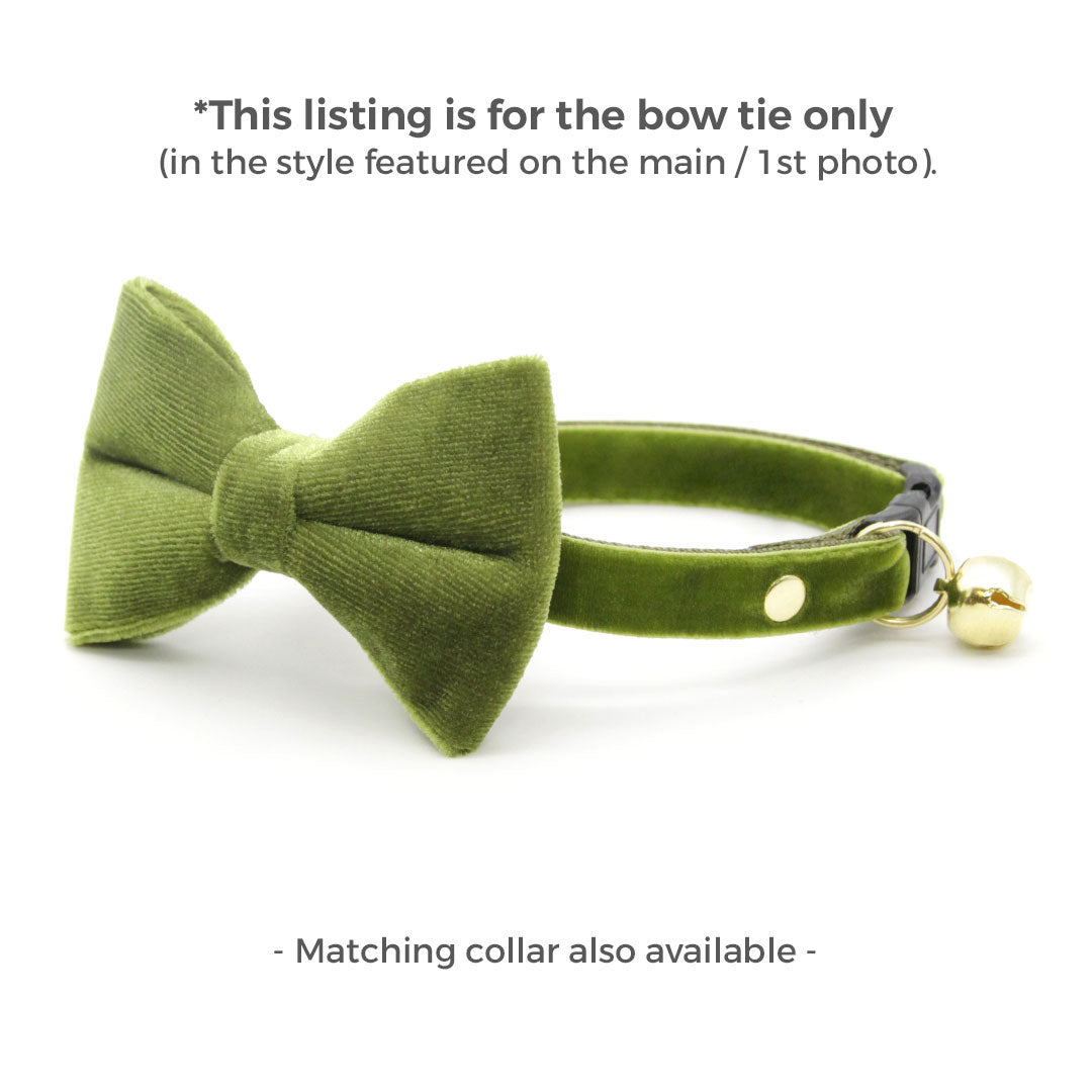 Cat Bow Tie - "Velvet - Leaf Green"  - Vibrant Olive Green Velvet Bowtie / Wedding / For Cats + Small Dogs / Removable (One Size)