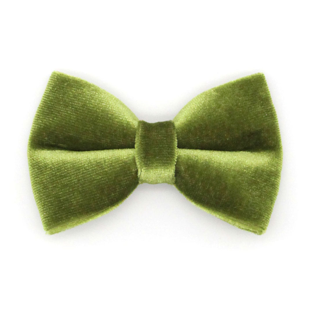 Bow Tie Cat Collar Set - "Velvet - Leaf Green" - Olive Velvet Cat Collar w/ Coordinating Bowtie (Removable) / Wedding