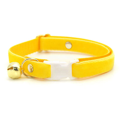 Cat Collar - "Velvet - Lemon Yellow" - Luxury Velvet Cat Collar / Breakaway Buckle or Non-Breakaway / Cat, Kitten + Small Dog Sizes