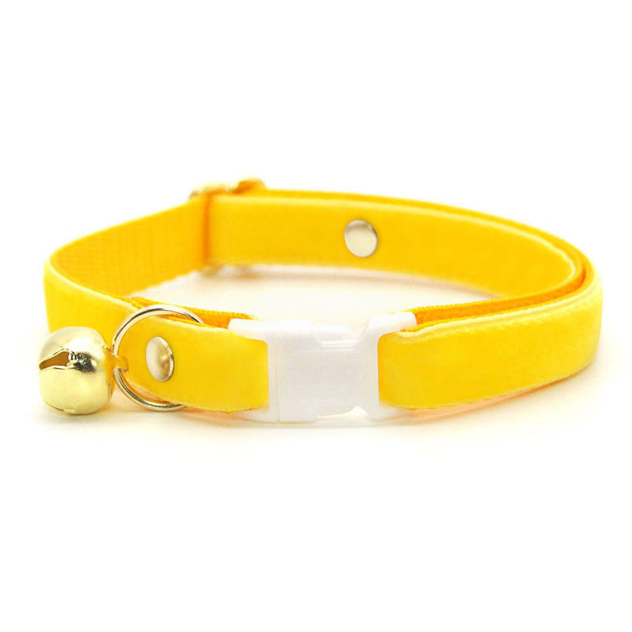 Cat Collar - "Velvet - Lemon Yellow" - Luxury Velvet Cat Collar / Breakaway Buckle or Non-Breakaway / Cat, Kitten + Small Dog Sizes