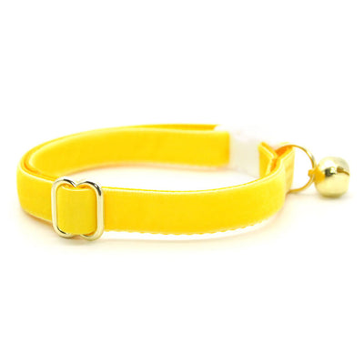 Cat Collar - "Velvet - Lemon Yellow" - Luxury Velvet Cat Collar / Breakaway Buckle or Non-Breakaway / Cat, Kitten + Small Dog Sizes