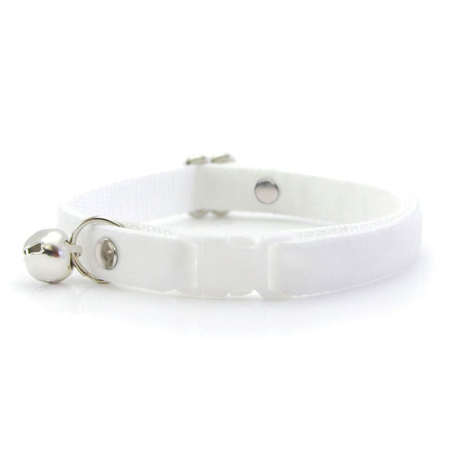 MBC Rack - (6-10 Inch) Pet Collar - "Velvet - Snowy White" - (WHITE BREAKAWAY Clasp / GOLD Hardware Accents / Metal D-Ring) - Sold As Configured - Final SALE